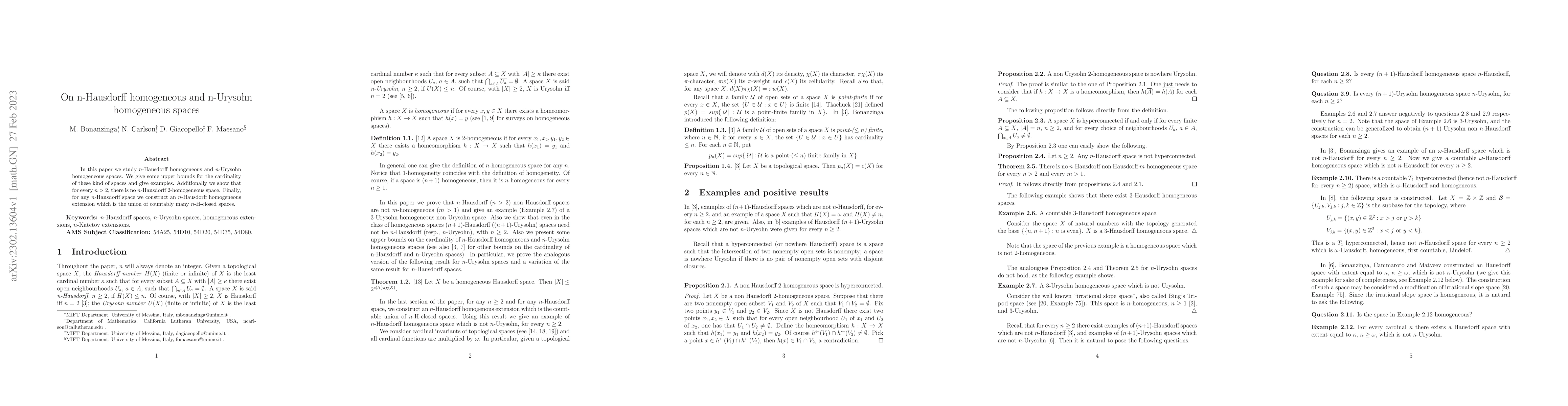 Thumbnail for On n-Hausdorff homogeneous and n-Urysohn homogeneous spaces