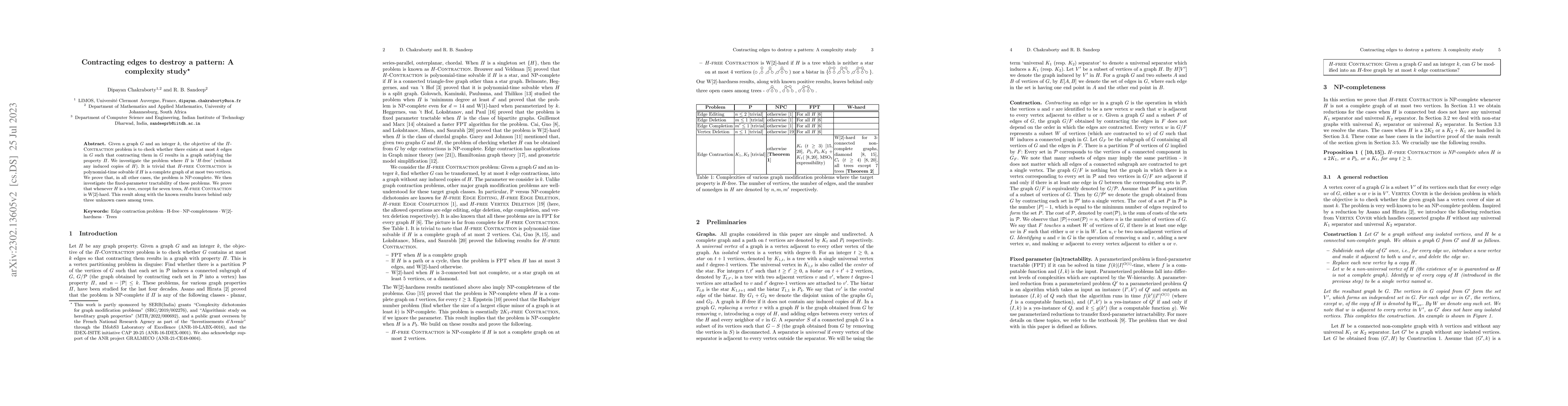 Thumbnail for Contracting edges to destroy a pattern: A complexity study