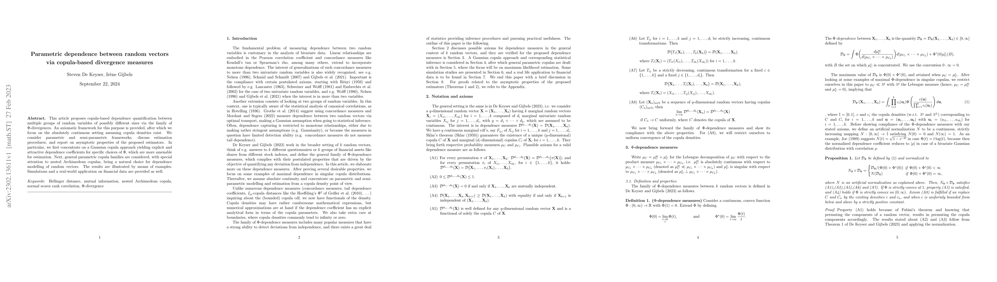 Thumbnail for Parametric dependence between random vectors via copula-based divergence
  measures