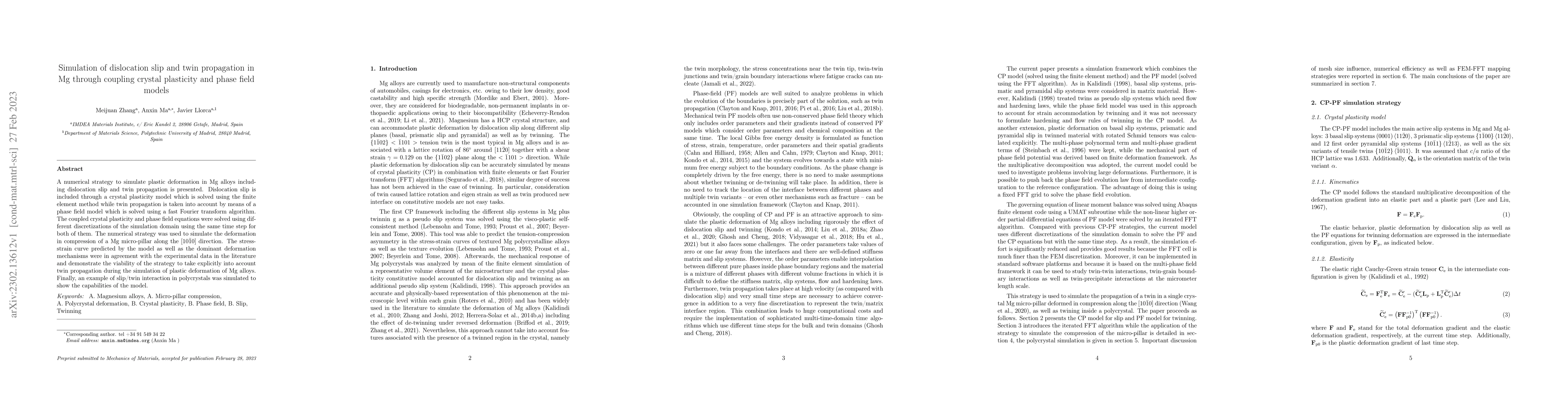Thumbnail for Simulation of dislocation slip and twin propagation in Mg through
  coupling crystal plasticity and phase field models