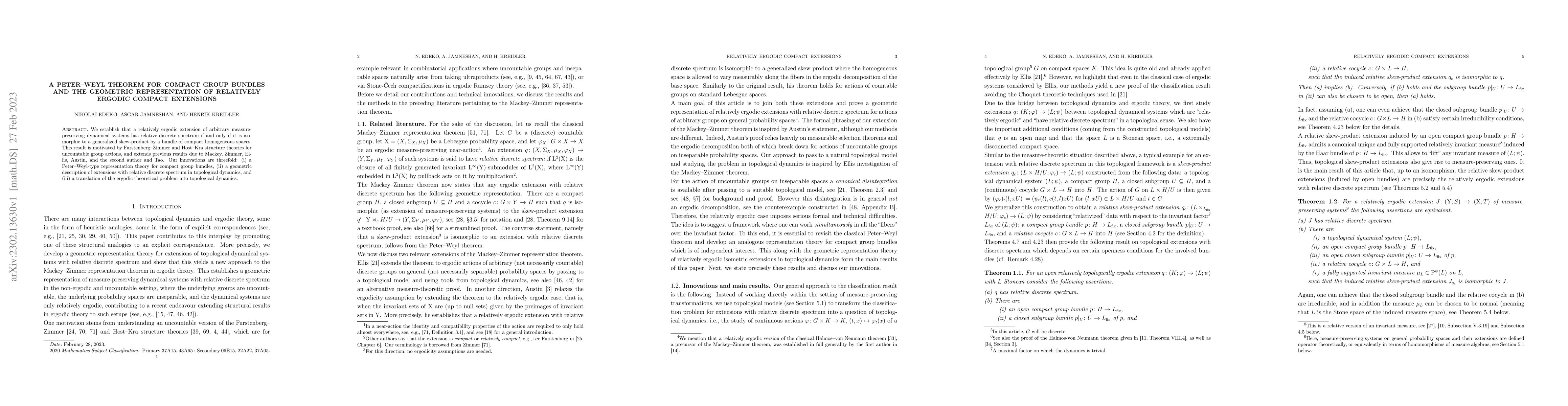 Thumbnail for A Peter-Weyl theorem for compact group bundles and the geometric
  representation of relatively ergodic compact extensions