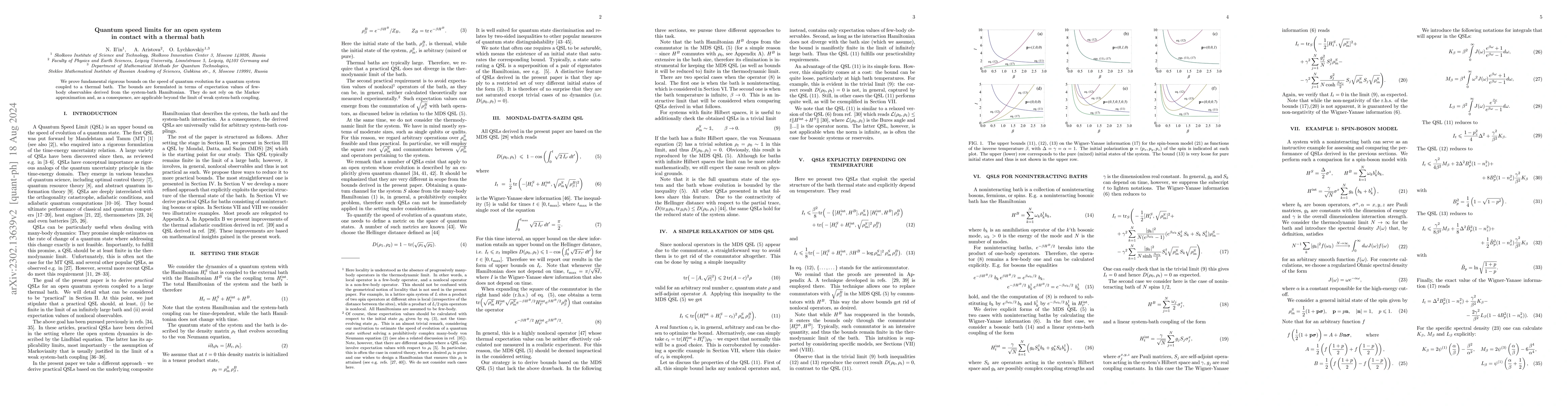 Thumbnail for Quantum speed limits for an open system in contact with a thermal bath