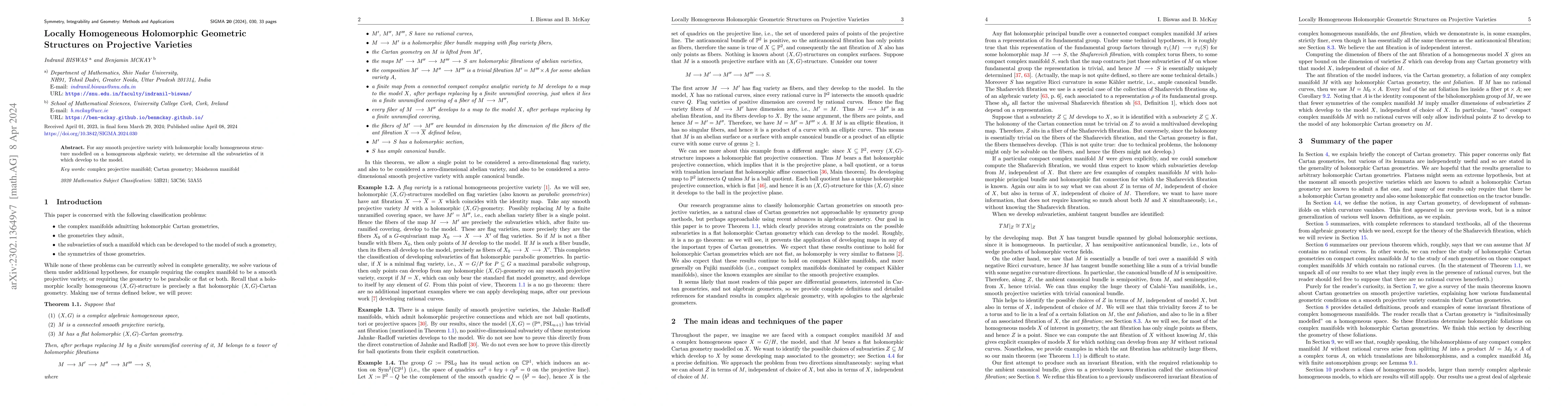 Thumbnail for Locally Homogeneous Holomorphic Geometric Structures on Projective
  Varieties