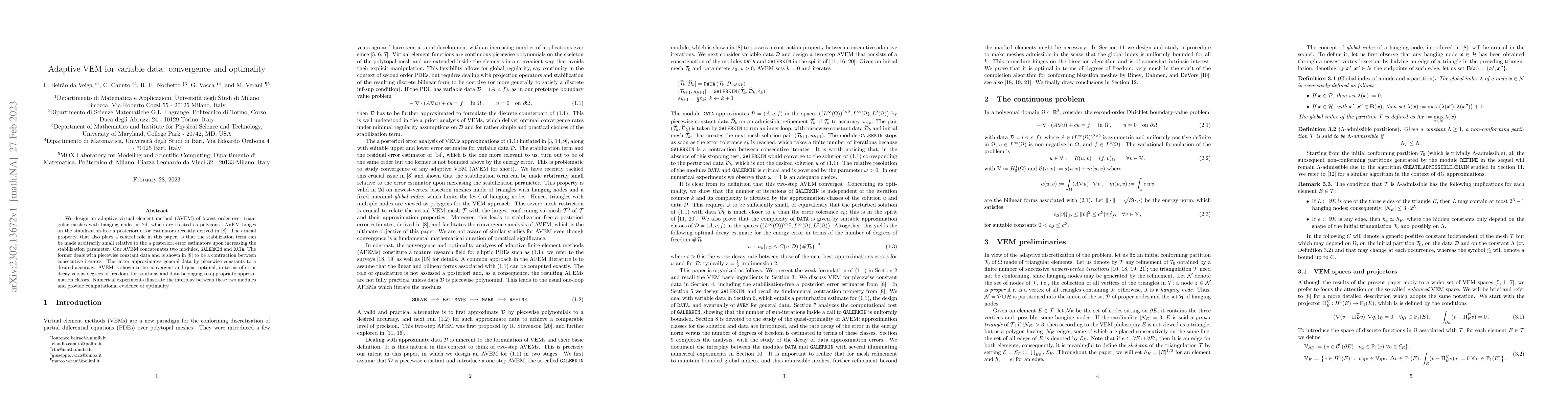 Thumbnail for Adaptive VEM for variable data: convergence and optimality