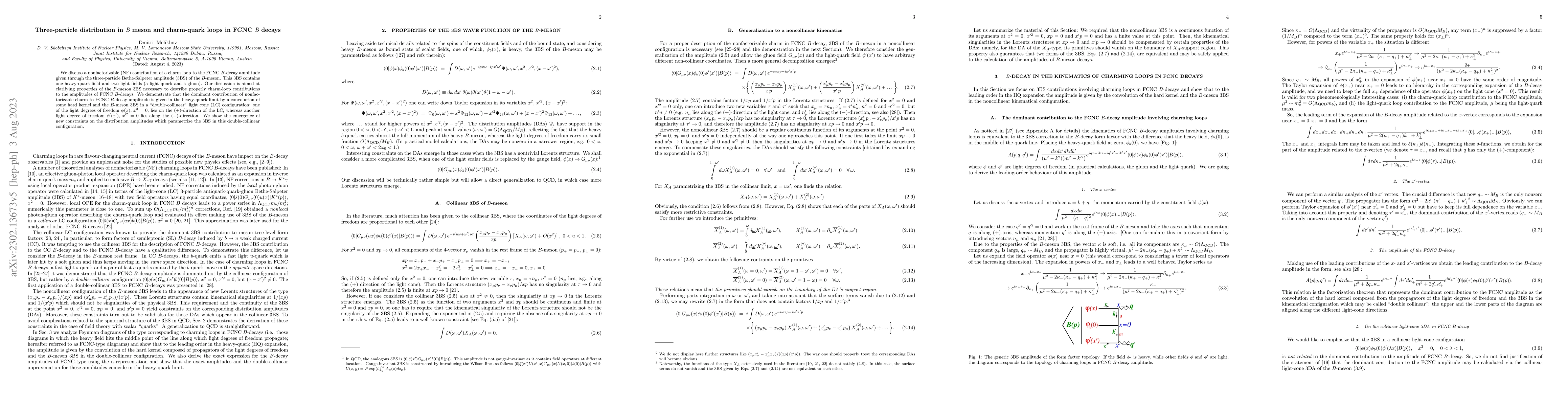 Thumbnail for Three-particle distribution in B meson and charm-quark loops in FCNC B
  decays