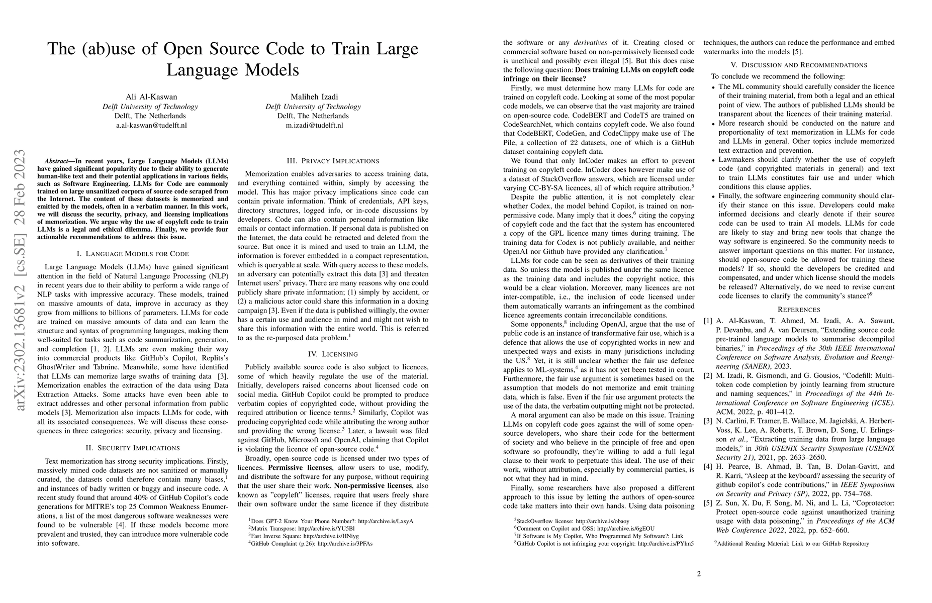 Thumbnail for The (ab)use of Open Source Code to Train Large Language Models