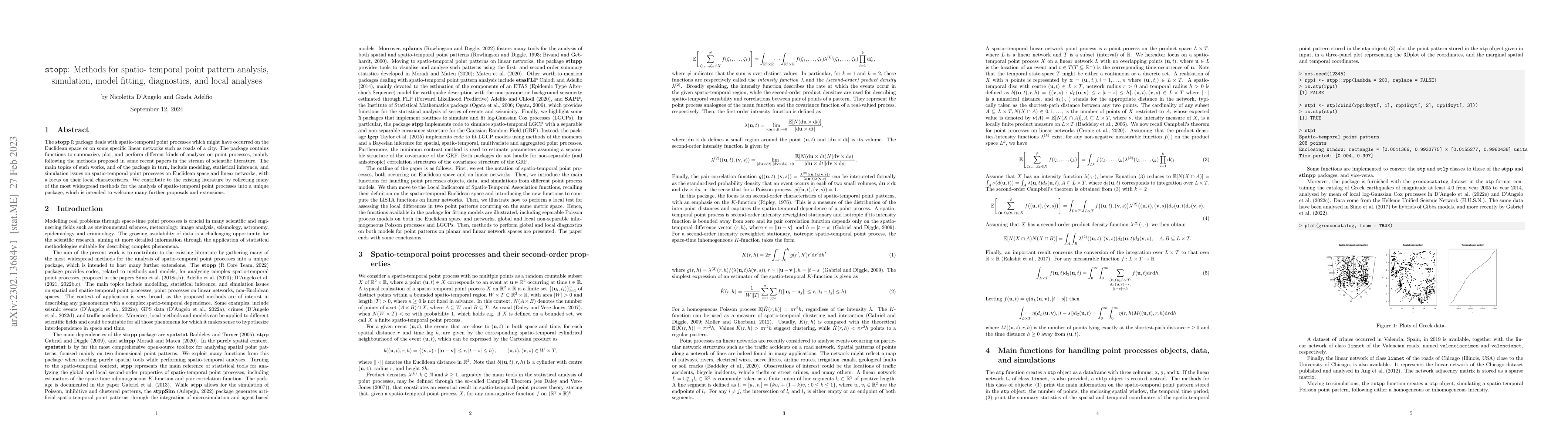 Thumbnail for stopp: Methods for spatio-temporal point pattern analysis, simulation,
  model fitting, diagnostics, and local analyses