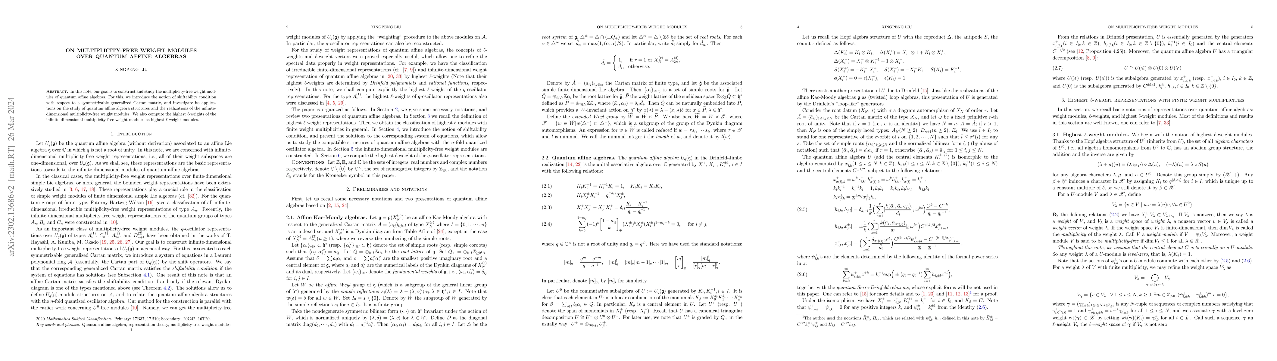Thumbnail for On multiplicity-free weight modules over quantum affine algebras