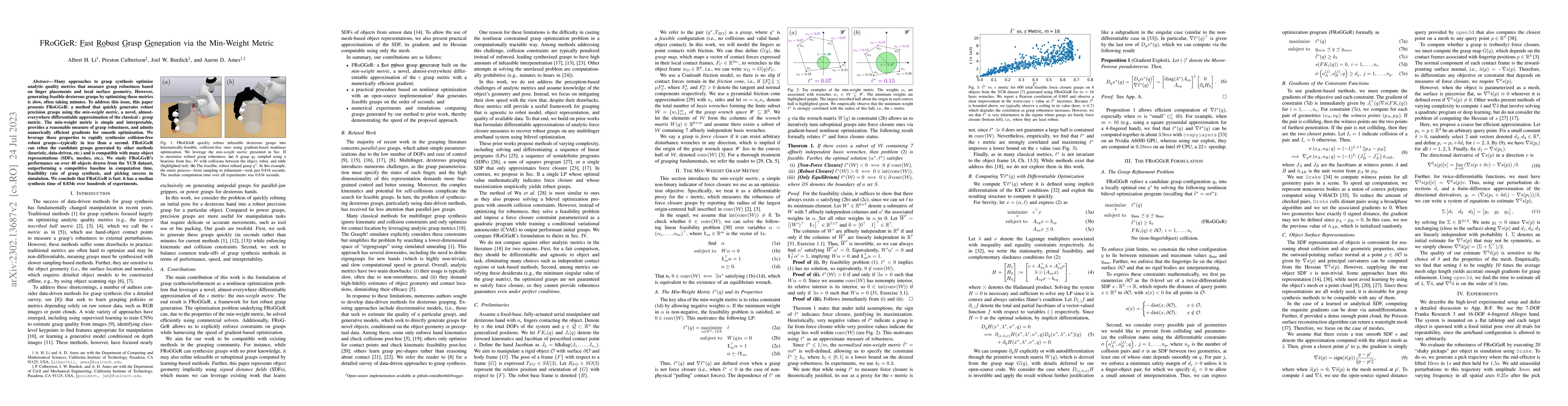 Thumbnail for FRoGGeR: Fast Robust Grasp Generation via the Min-Weight Metric