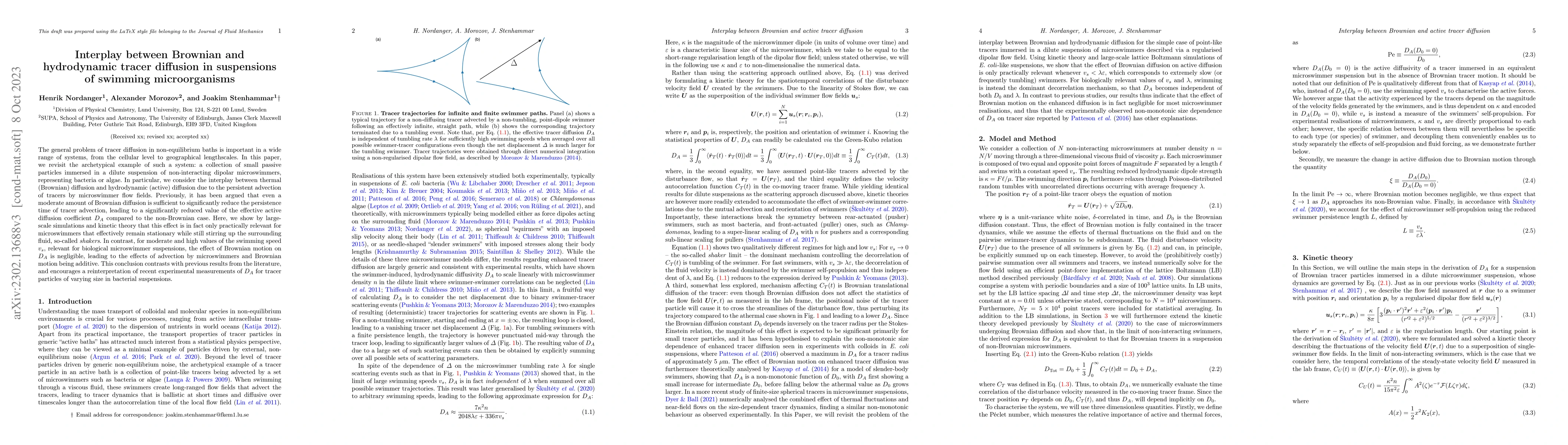Thumbnail for Interplay between Brownian and hydrodynamic tracer diffusion in
  suspensions of swimming microorganisms