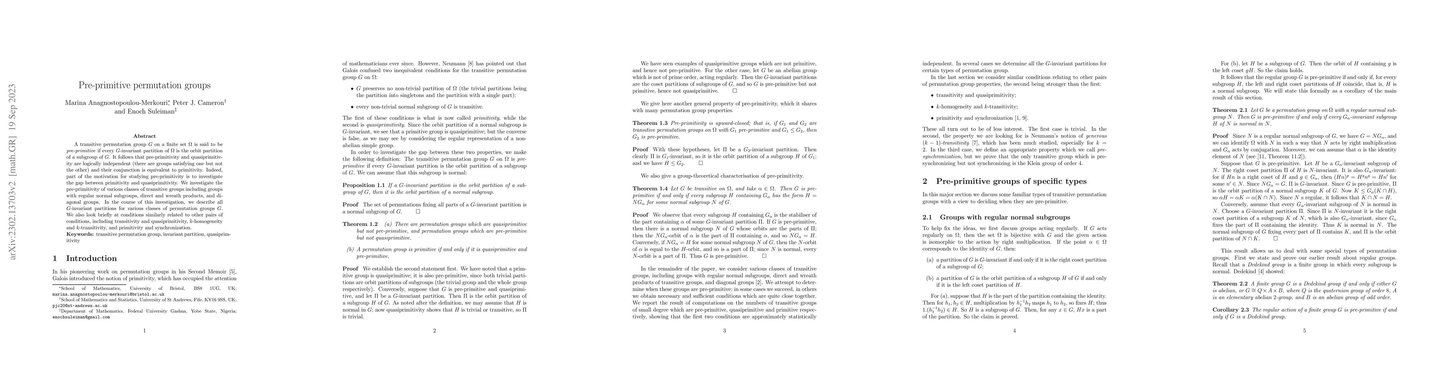 Thumbnail for Pre-primitive permutation groups