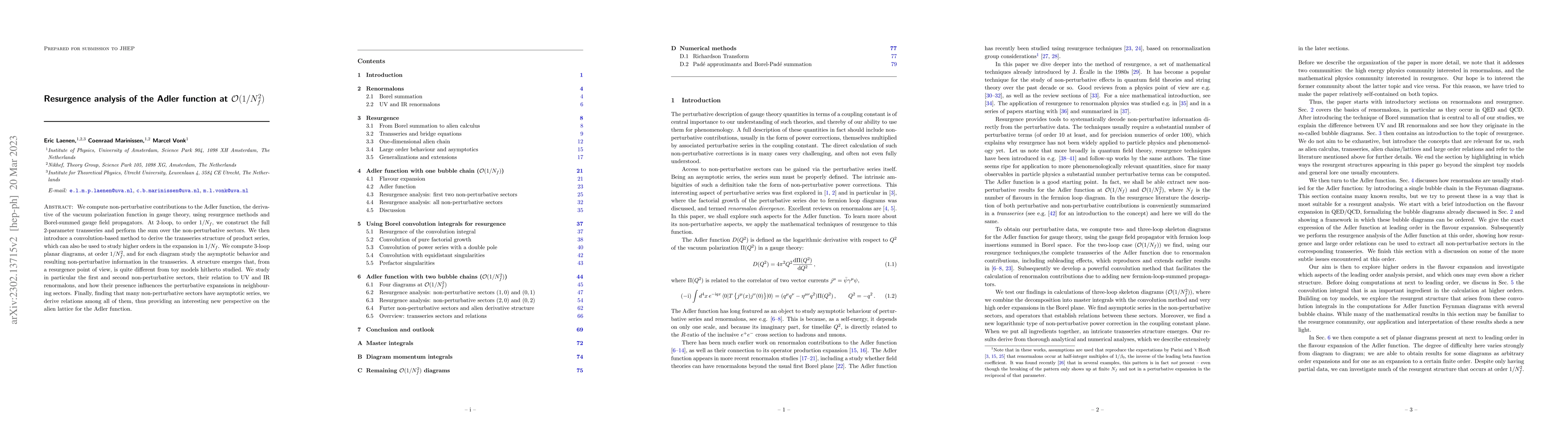 Thumbnail for Resurgence analysis of the Adler function at order $1/N_f^2$