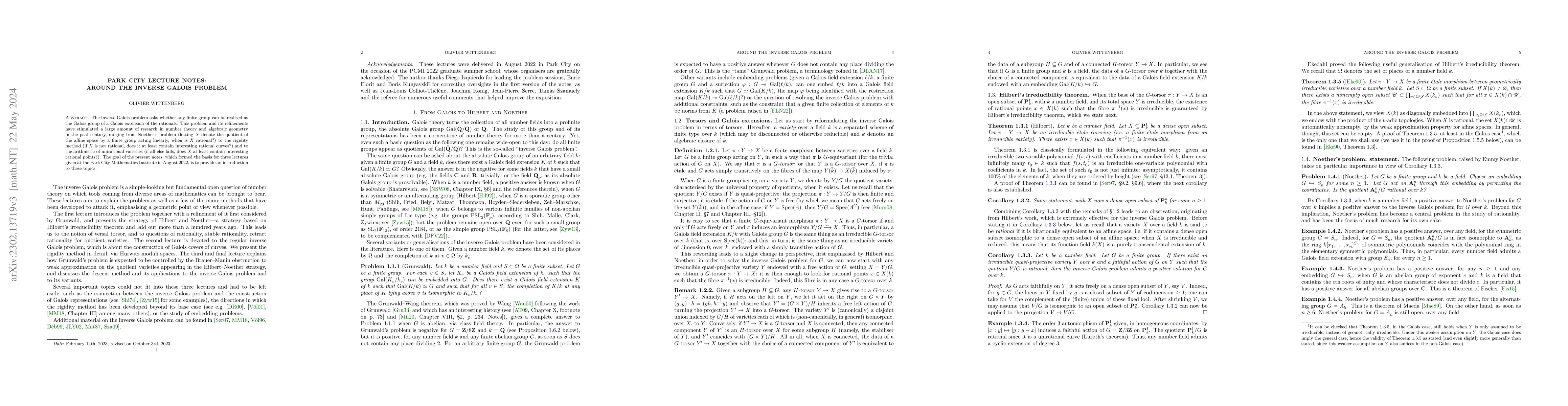 Thumbnail for Park City lecture notes: around the inverse Galois problem