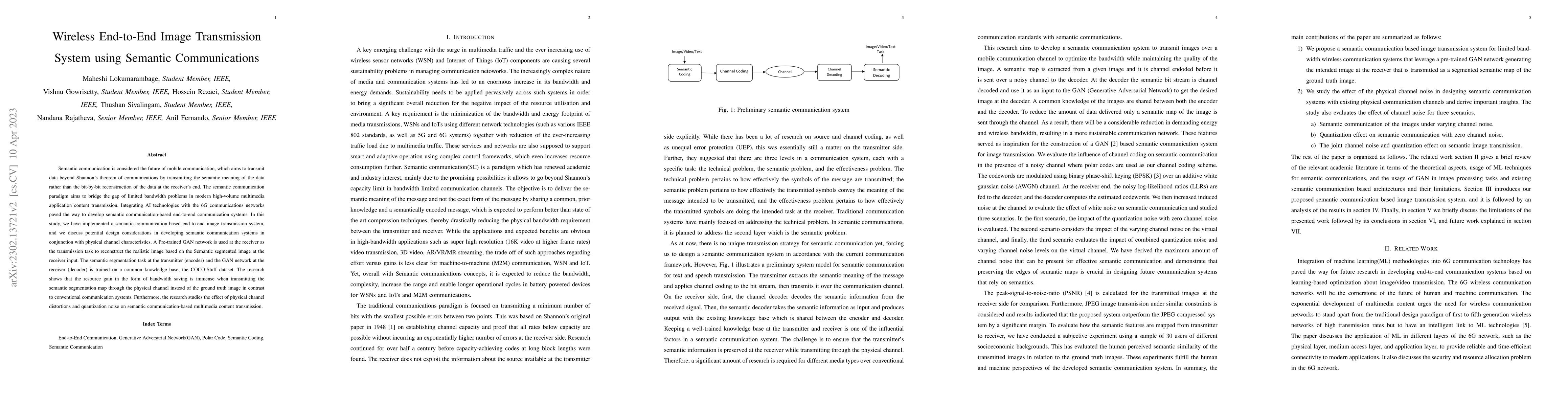 Thumbnail for Wireless End-to-End Image Transmission System using Semantic
  Communications