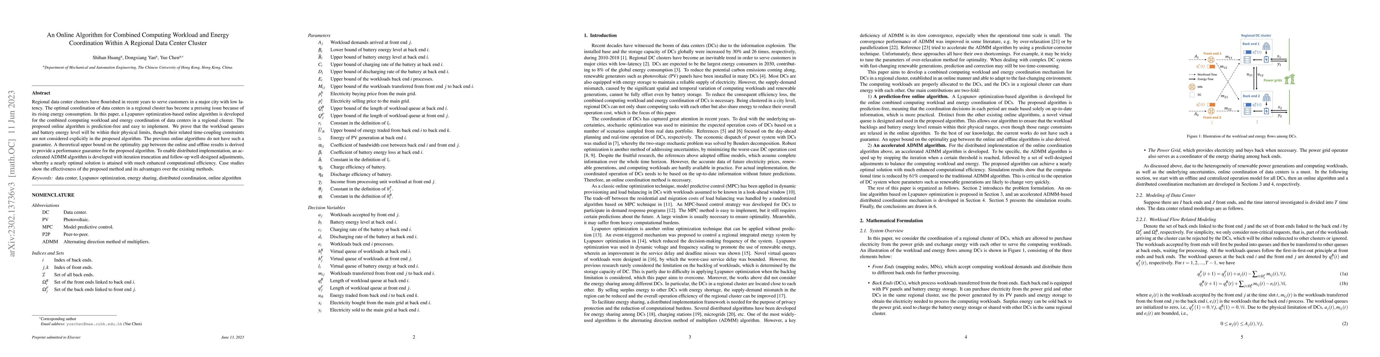 Thumbnail for An Online Algorithm for Combined Computing Workload and Energy
  Coordination Within A Regional Data Center Cluster