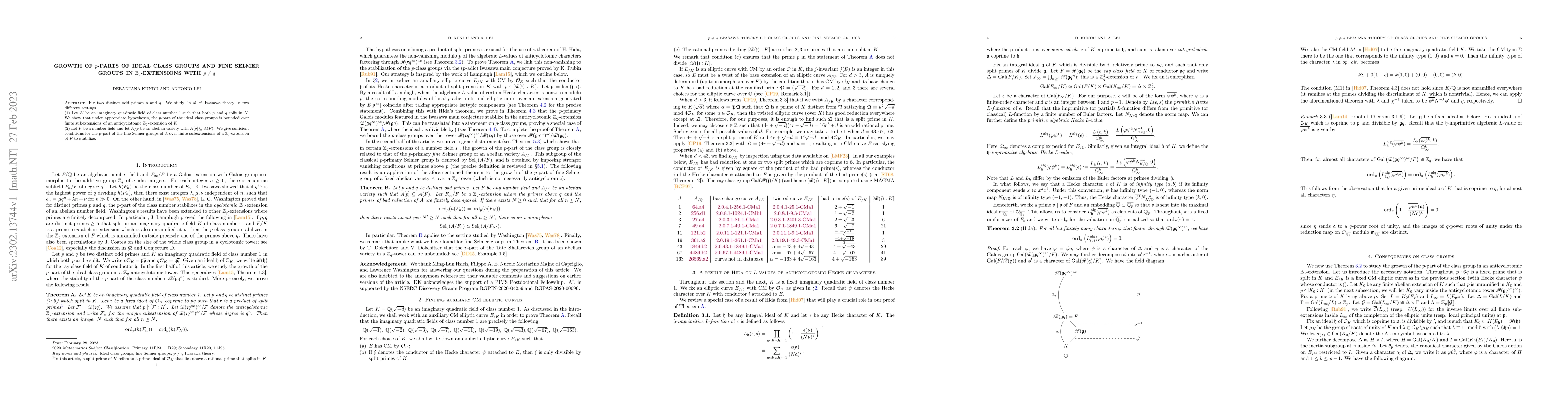 Thumbnail for Growth of $p$-parts of ideal class groups and fine Selmer groups in
  $\mathbb{Z}_q$-extensions with $p\neq q$