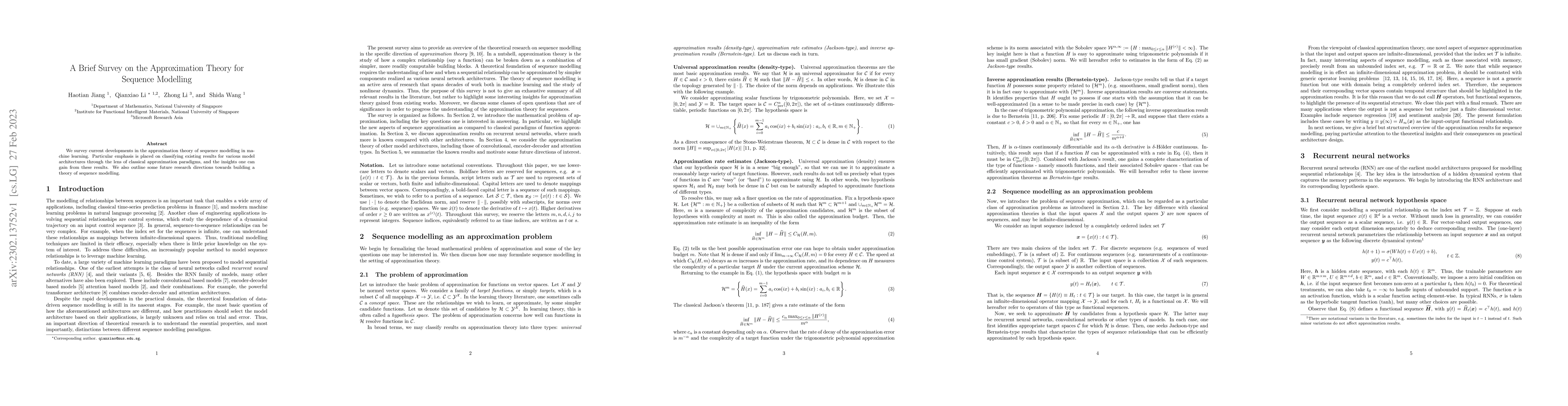 Thumbnail for A Brief Survey on the Approximation Theory for Sequence Modelling