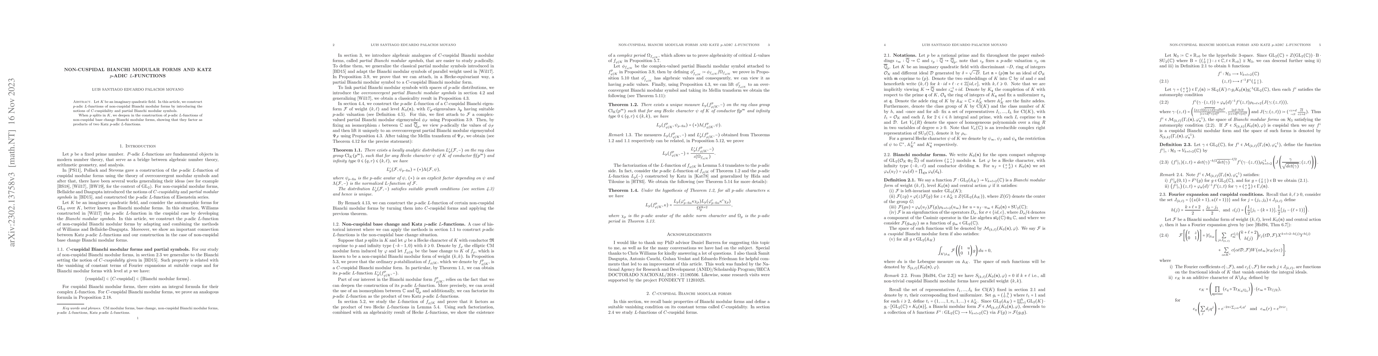 Thumbnail for Non-cuspidal Bianchi modular forms and Katz $p$-adic $L$-functions