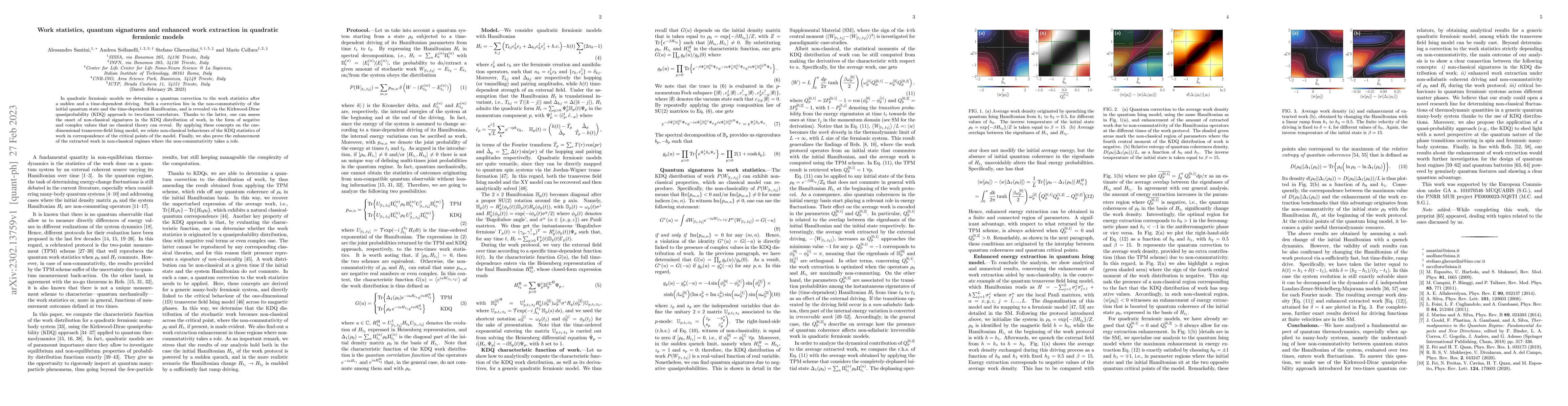 Thumbnail for Work statistics, quantum signatures and enhanced work extraction in
  quadratic fermionic models
