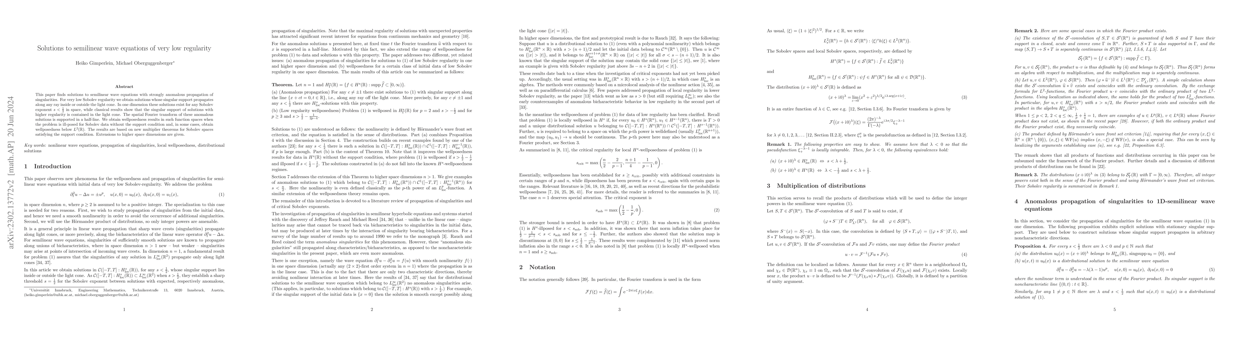Thumbnail for Solutions to semilinear wave equations of very low regularity