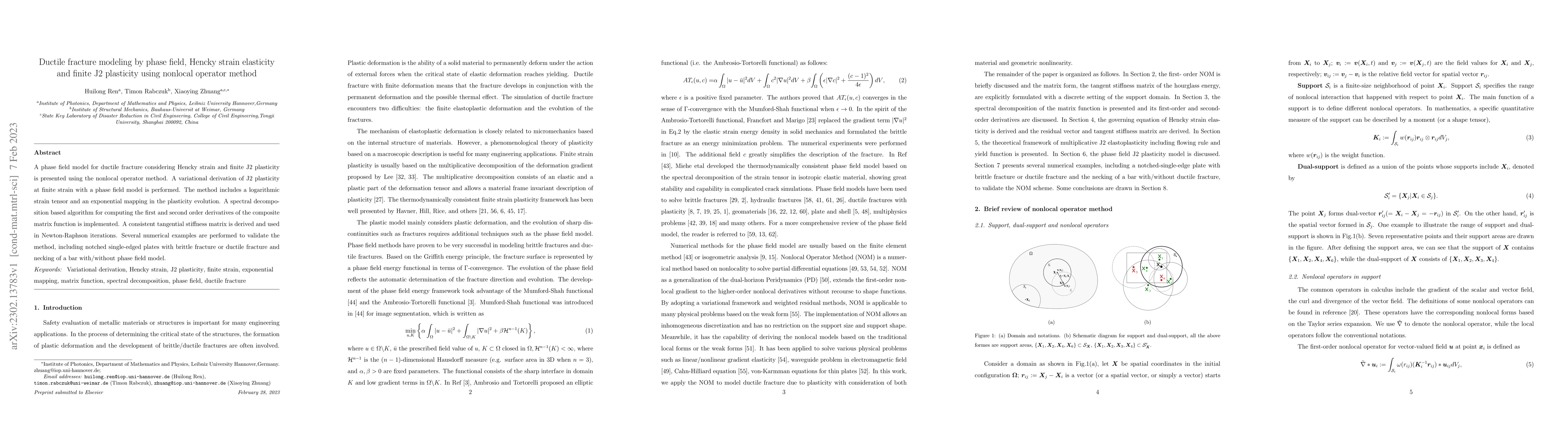 Thumbnail for Ductile fracture modeling by phase field, Hencky strain elasticity and
  finite J2 plasticity using nonlocal operator method