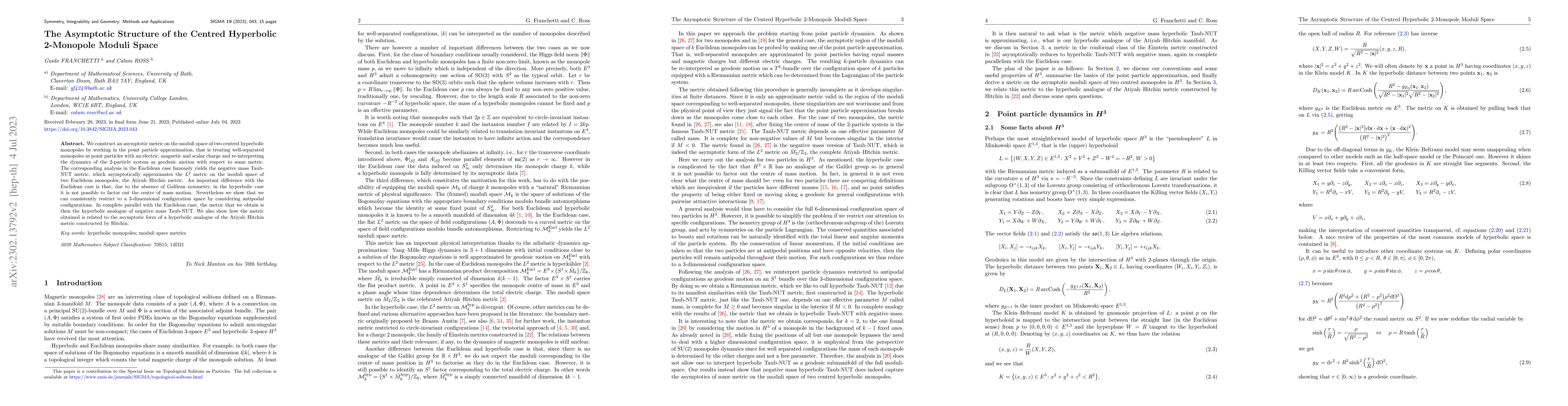 Thumbnail for The Asymptotic Structure of the Centred Hyperbolic 2-Monopole Moduli
  Space