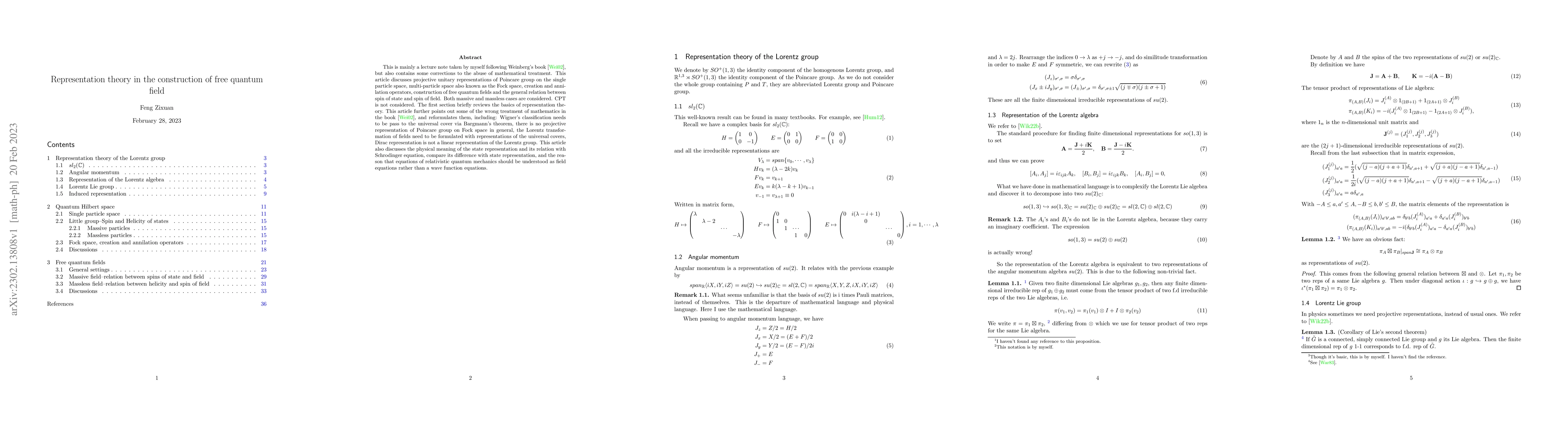 Thumbnail for Representation theory in the construction of free quantum field