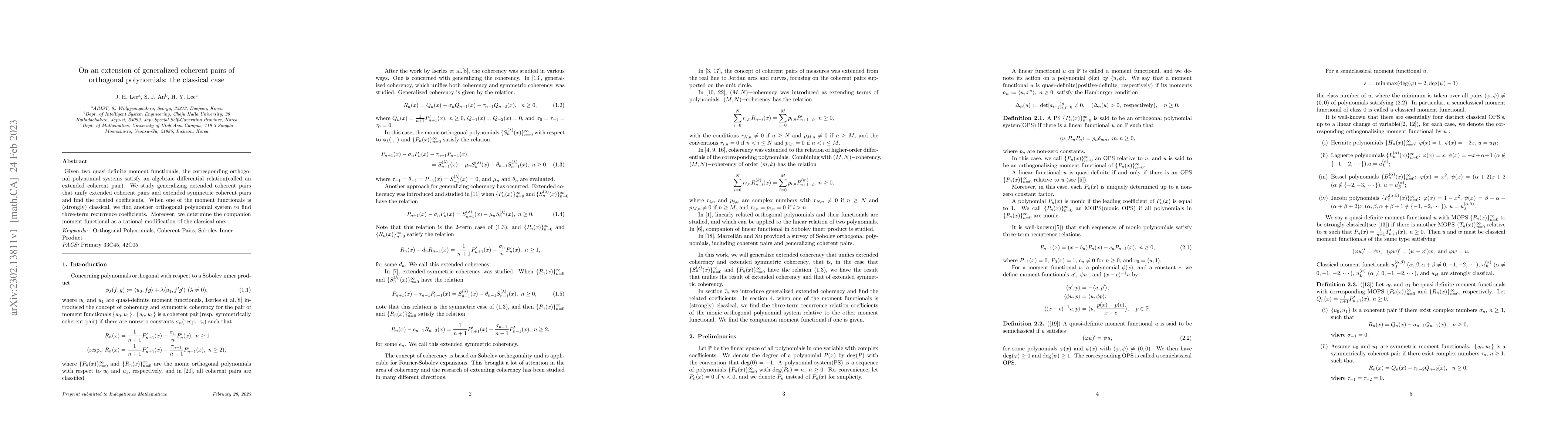 Thumbnail for On an extension of generalized coherent pairs of orthogonal polynomials:
  the classical case