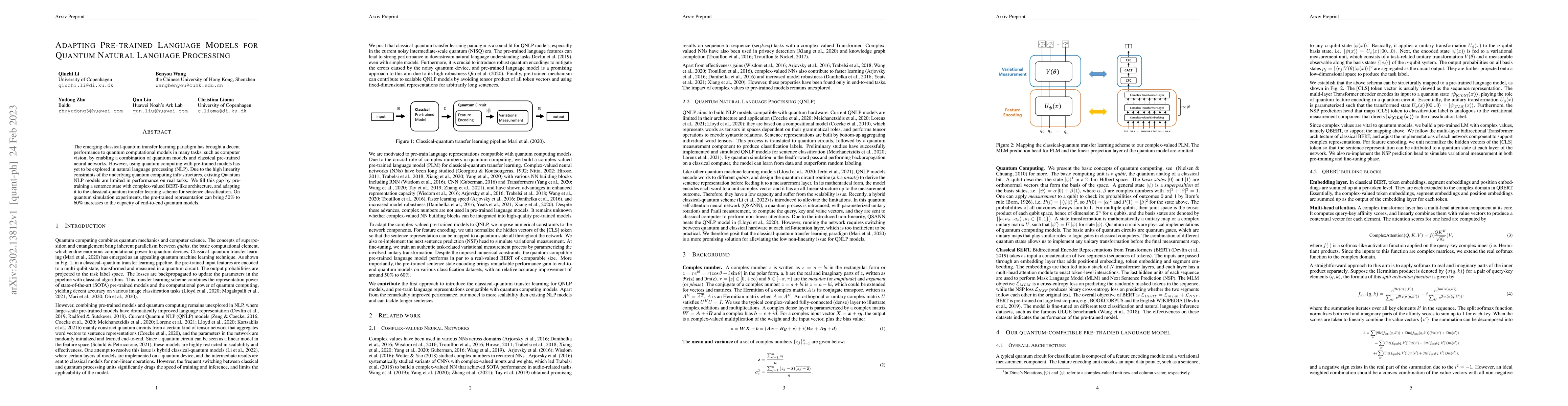 Thumbnail for Adapting Pre-trained Language Models for Quantum Natural Language
  Processing