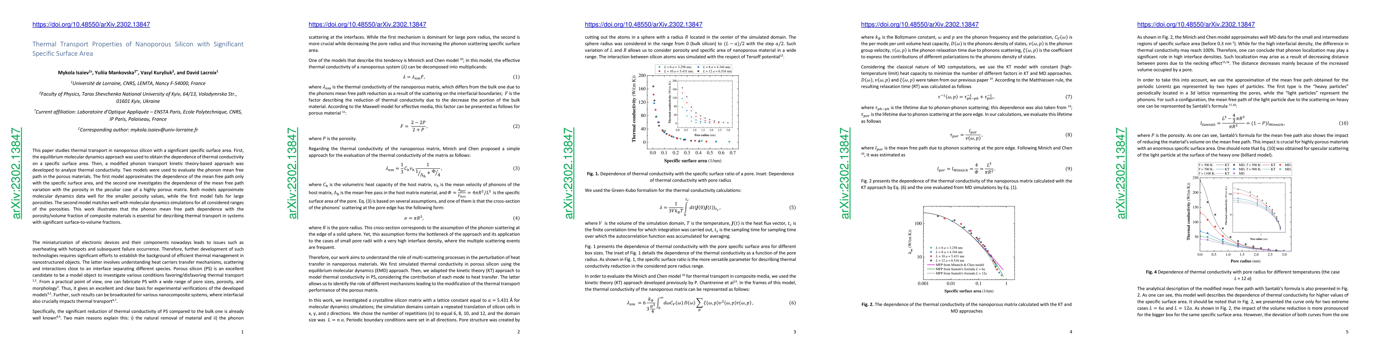 Thumbnail for Thermal Transport Properties of Nanoporous Silicon with Significant
  Specific Surface Area