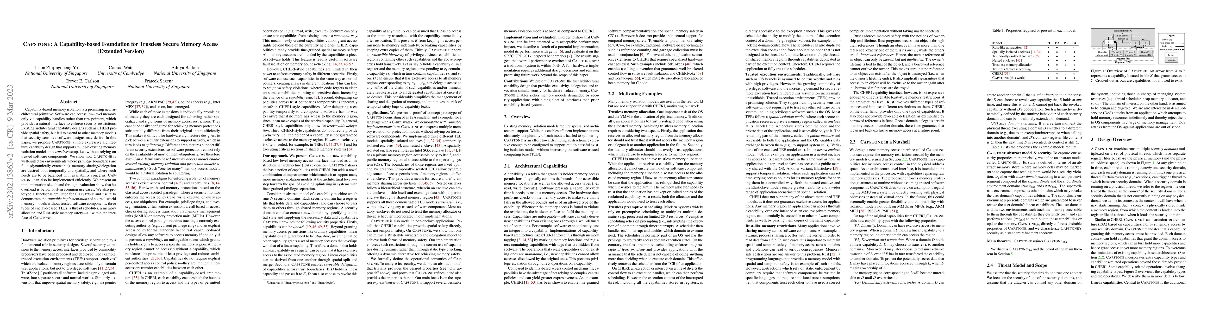 Thumbnail for Capstone: A Capability-based Foundation for Trustless Secure Memory
  Access (Extended Version)