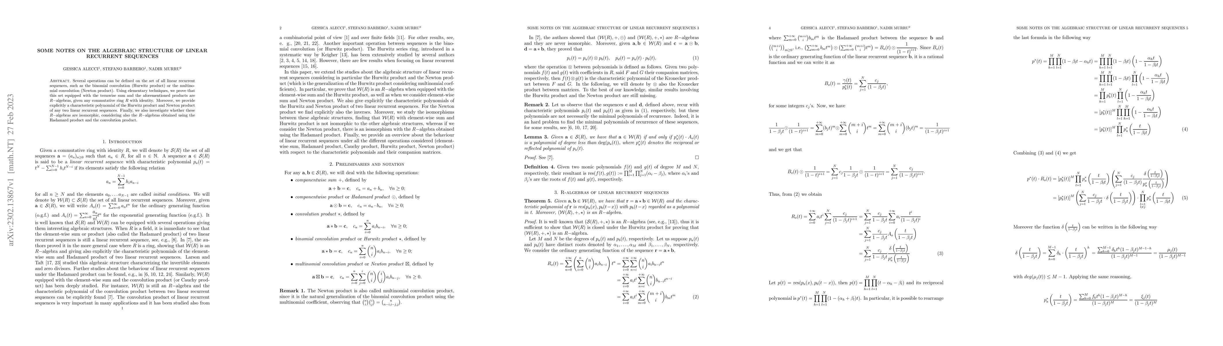 Thumbnail for Some notes on the algebraic structure of linear recurrent sequences