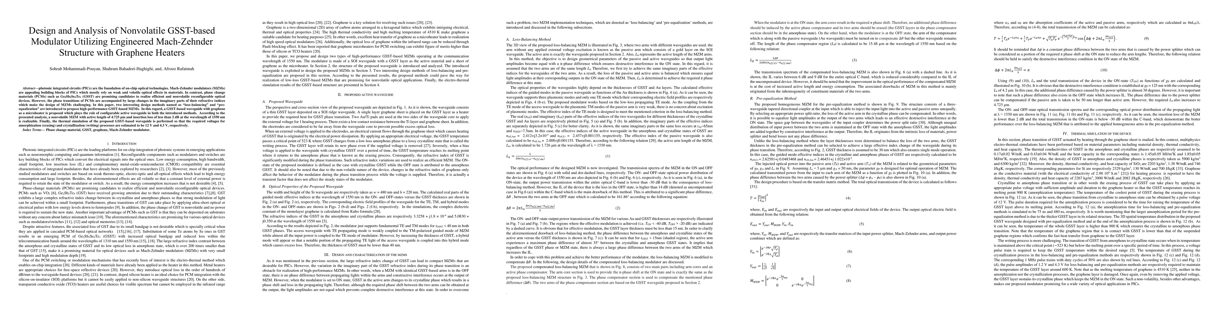 Thumbnail for Design and Analysis of Nonvolatile GSST-based Modulator Utilizing
  Engineered Mach-Zehnder Structure with Graphene Heaters