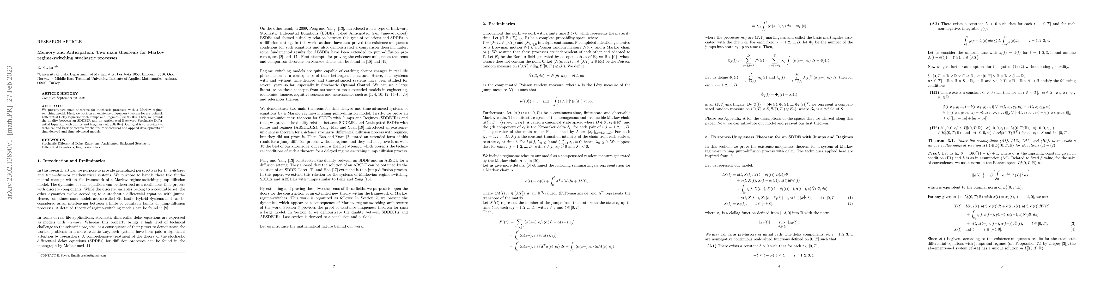Thumbnail for Memory and Anticipation: Two main theorems for Markov regime-switching
  stochastic processes