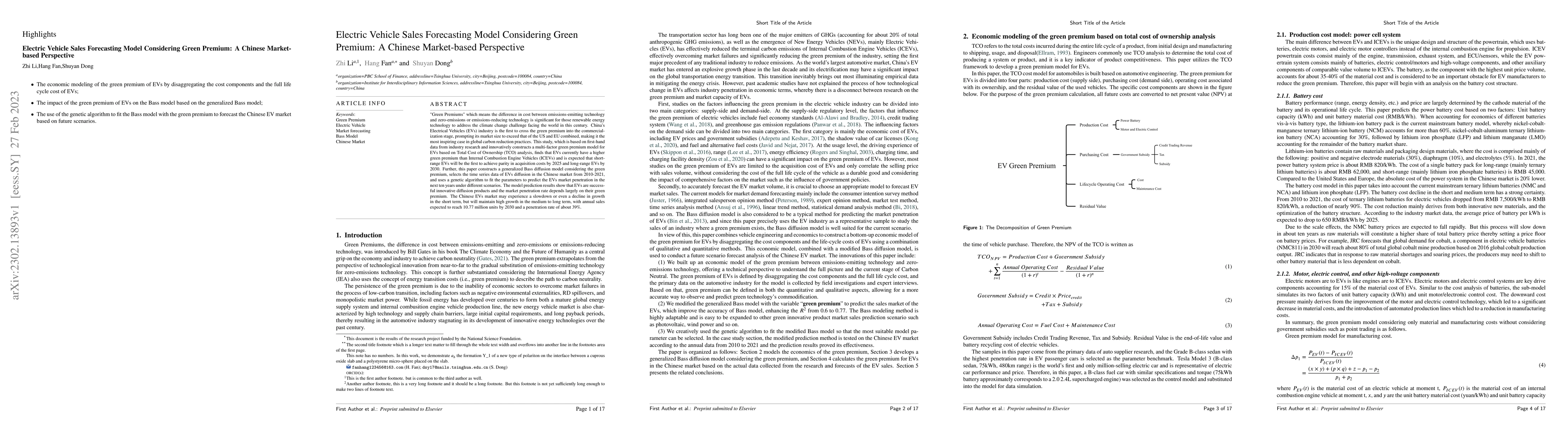Thumbnail for Electric Vehicle Sales Forecasting Model Considering Green Premium: A
  Chinese Market-based Perspective