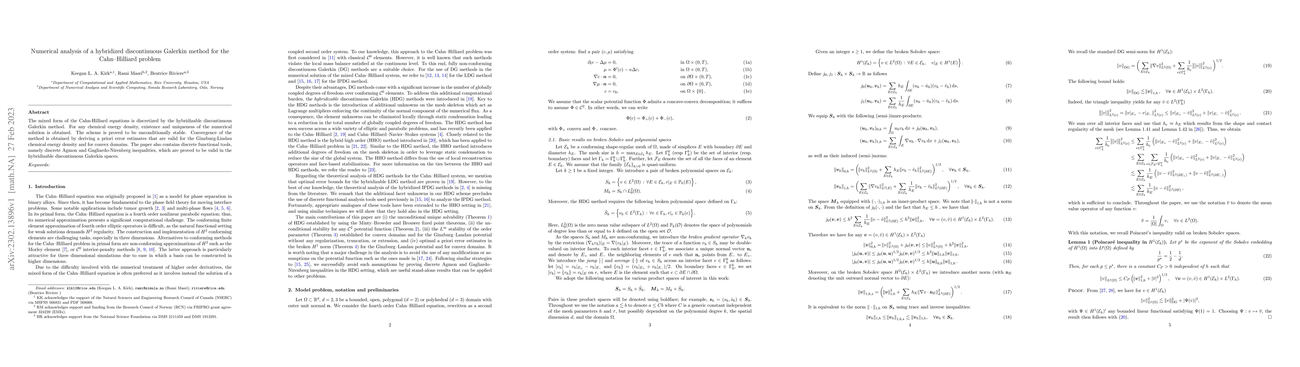 Thumbnail for Numerical analysis of a hybridized discontinuous Galerkin method for the
  Cahn-Hilliard problem