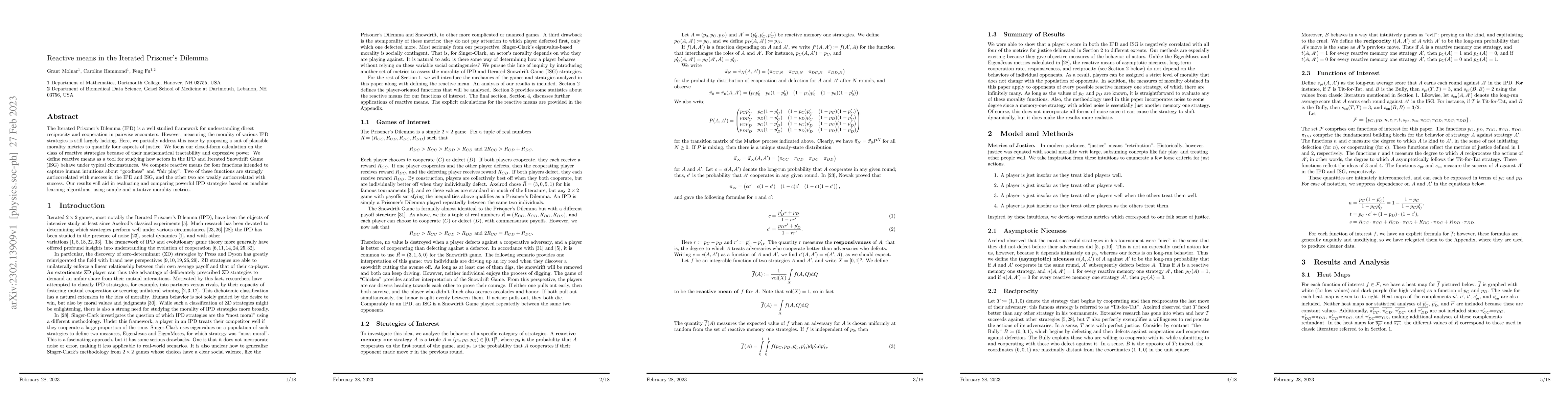 Thumbnail for Reactive means in the Iterated Prisoner's Dilemma