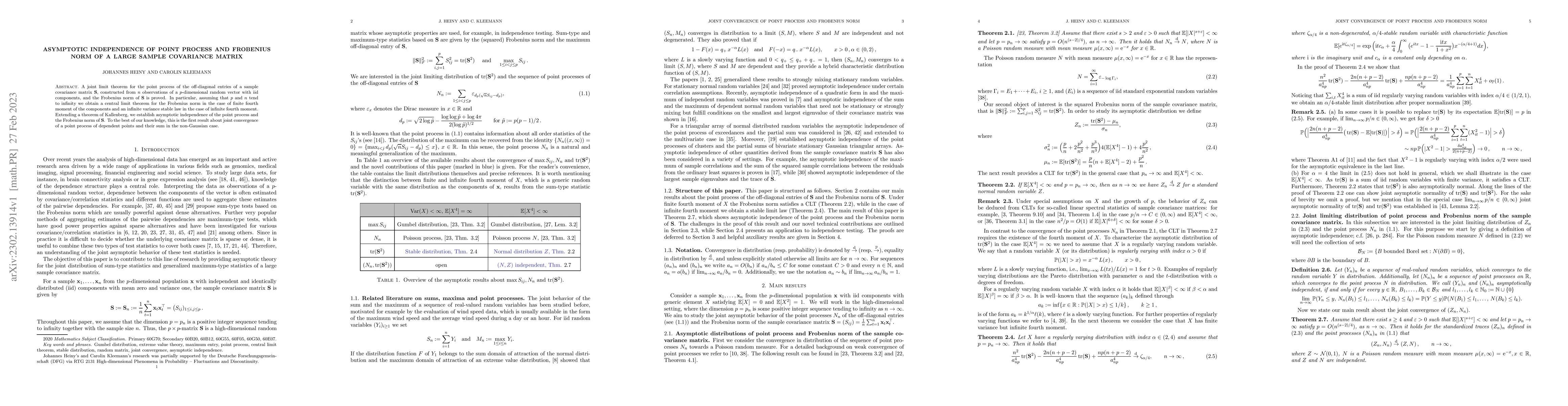 Thumbnail for Asymptotic independence of point process and Frobenius norm of a large
  sample covariance matrix