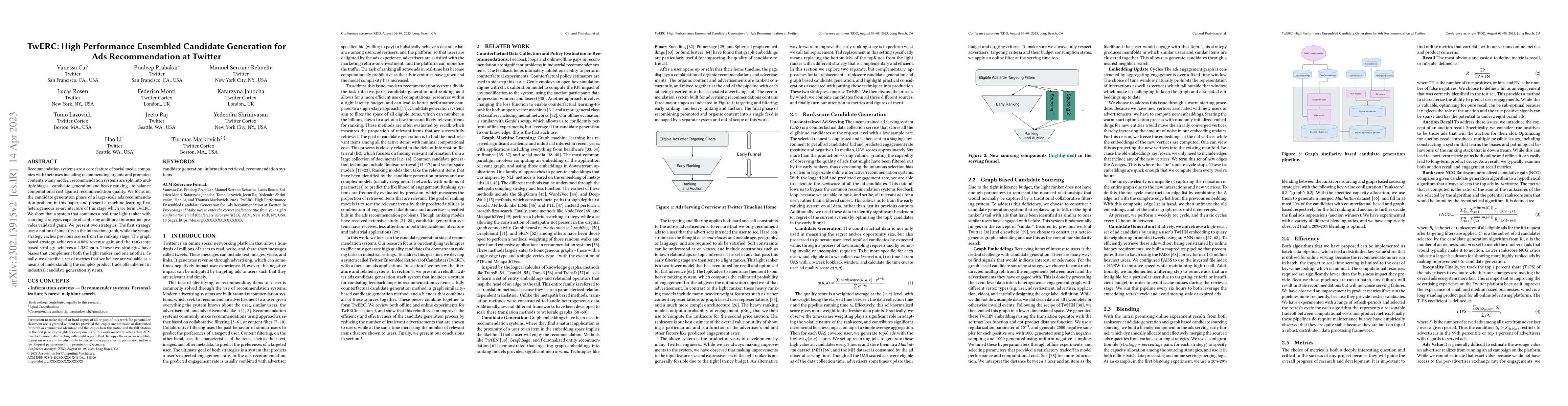 Thumbnail for TwERC: High Performance Ensembled Candidate Generation for Ads
  Recommendation at Twitter