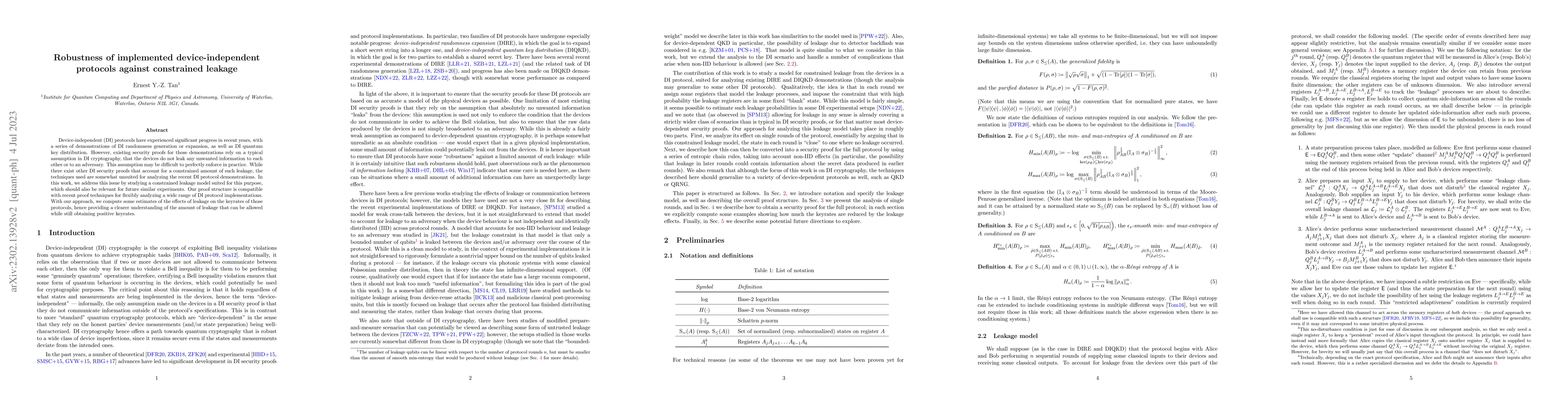 Thumbnail for Robustness of implemented device-independent protocols against
  constrained leakage