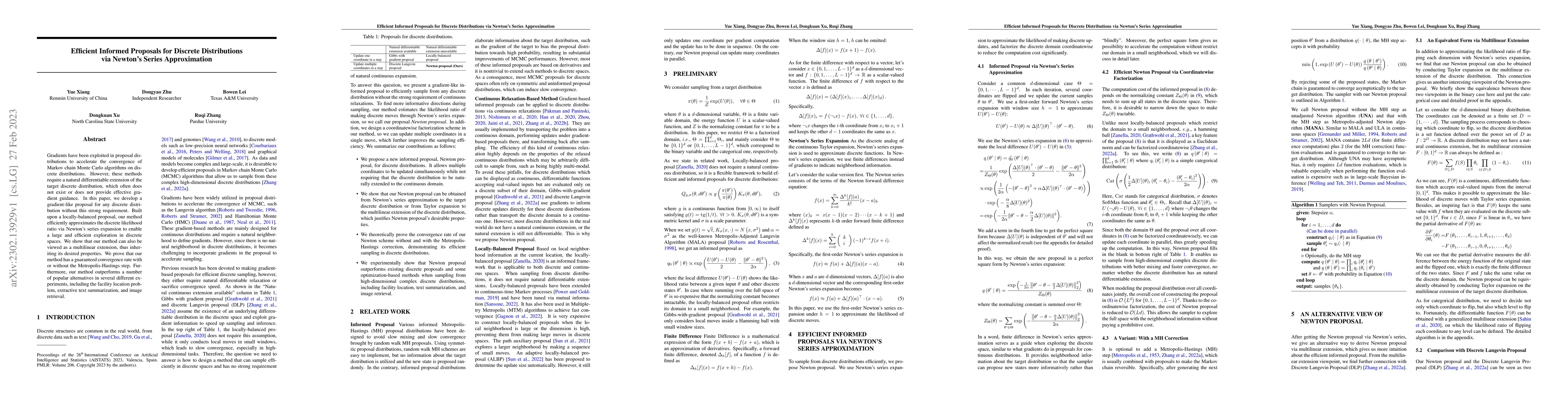 Thumbnail for Efficient Informed Proposals for Discrete Distributions via Newton's
  Series Approximation