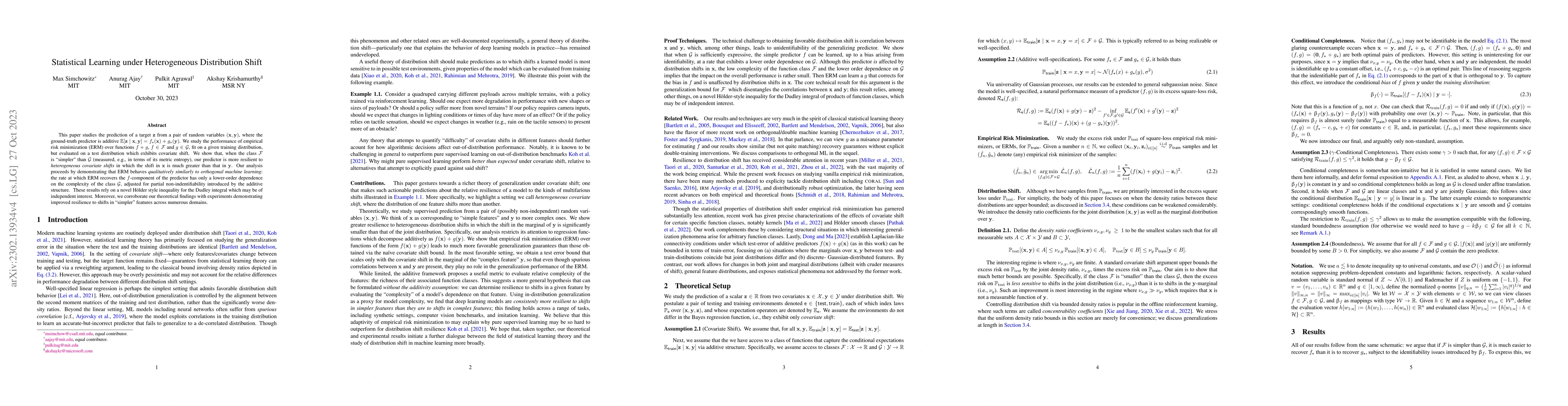 Thumbnail for Statistical Learning under Heterogeneous Distribution Shift