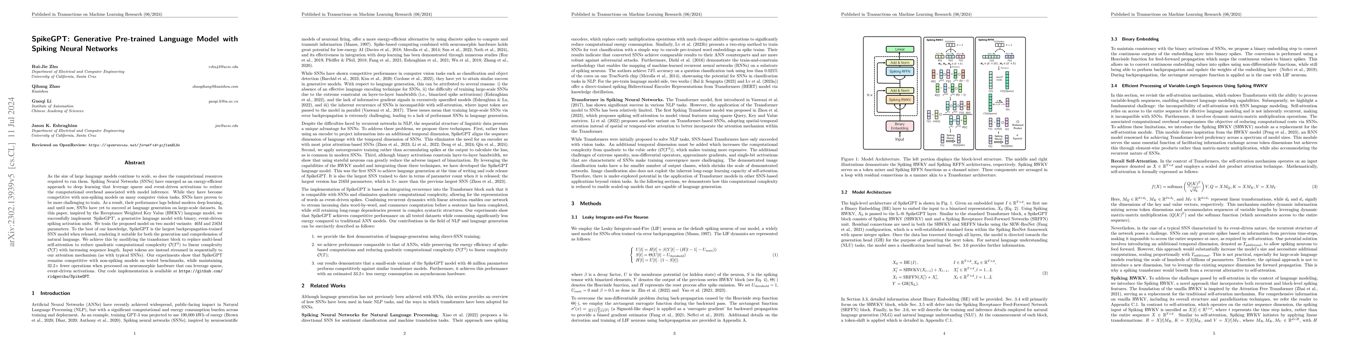 Thumbnail for SpikeGPT: Generative Pre-trained Language Model with Spiking Neural
  Networks