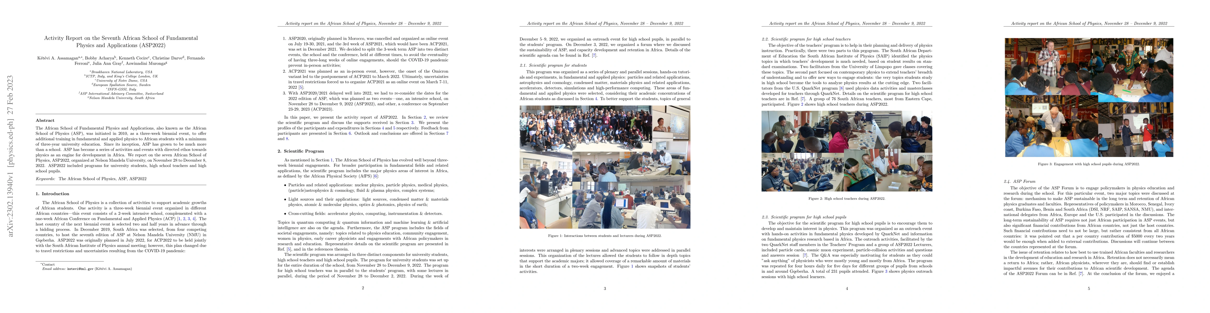 Thumbnail for Activity Report on the Seventh African School of Fundamental Physics and
  Applications (ASP2022)