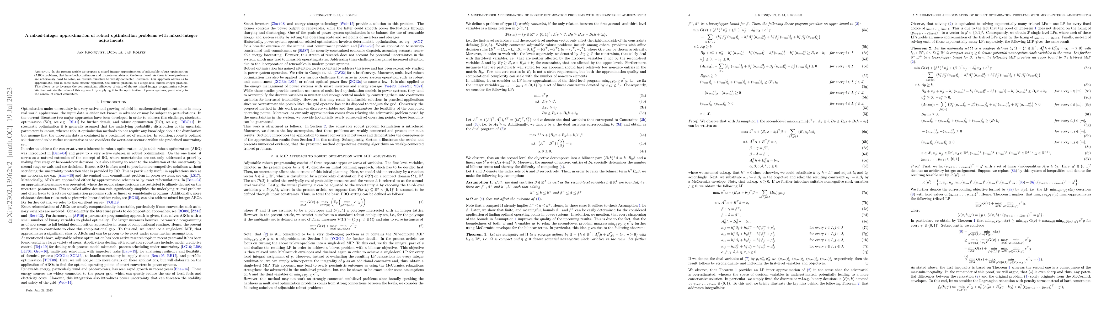 Thumbnail for A mixed-integer approximation of robust optimization problems with
  mixed-integer adjustments