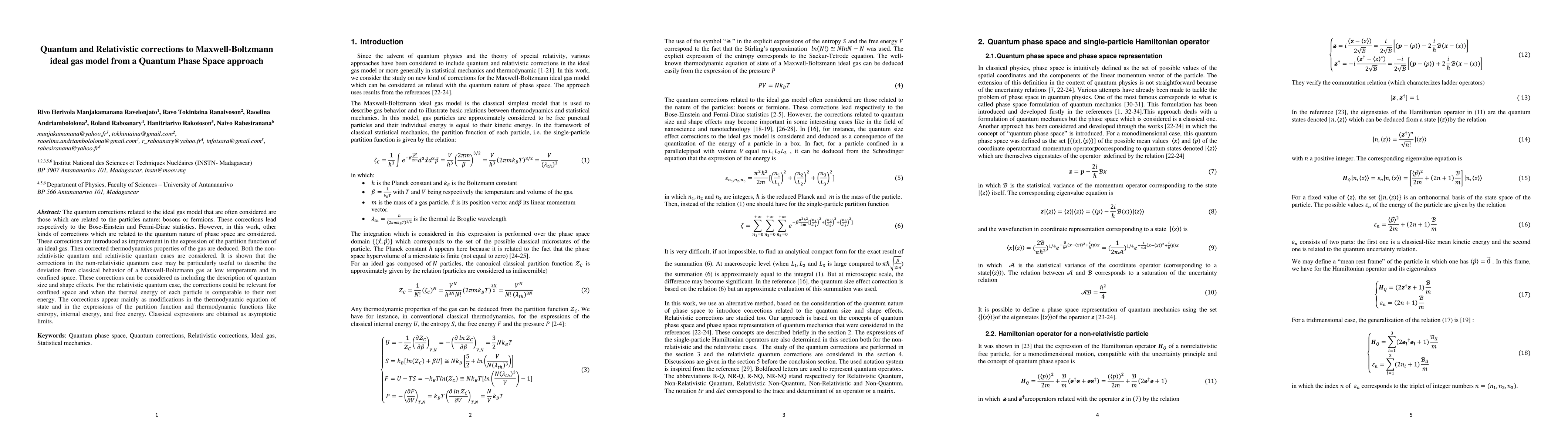Thumbnail for Quantum and Relativistic corrections to Maxwell-Boltzmann ideal gas
  model from a Quantum Phase Space approach