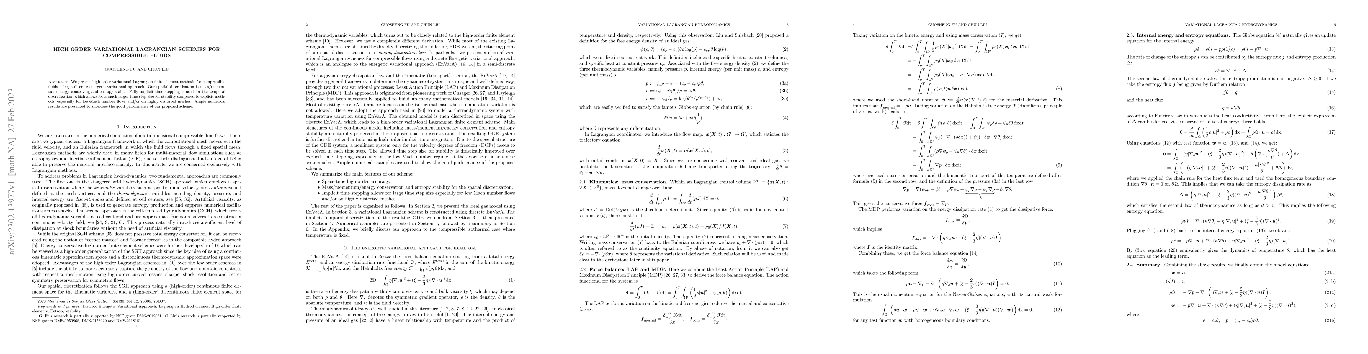 Thumbnail for High-order variational Lagrangian schemes for compressible fluids