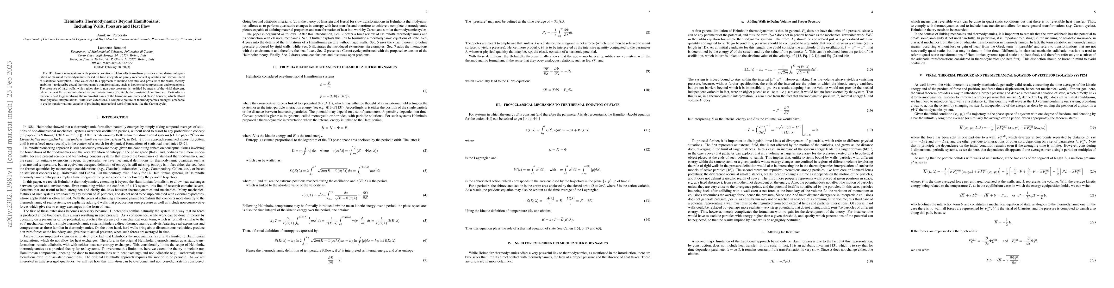 Thumbnail for Helmholtz Thermodynamics Beyond Hamiltonians: Including Walls, Pressure
  and Heat Flow