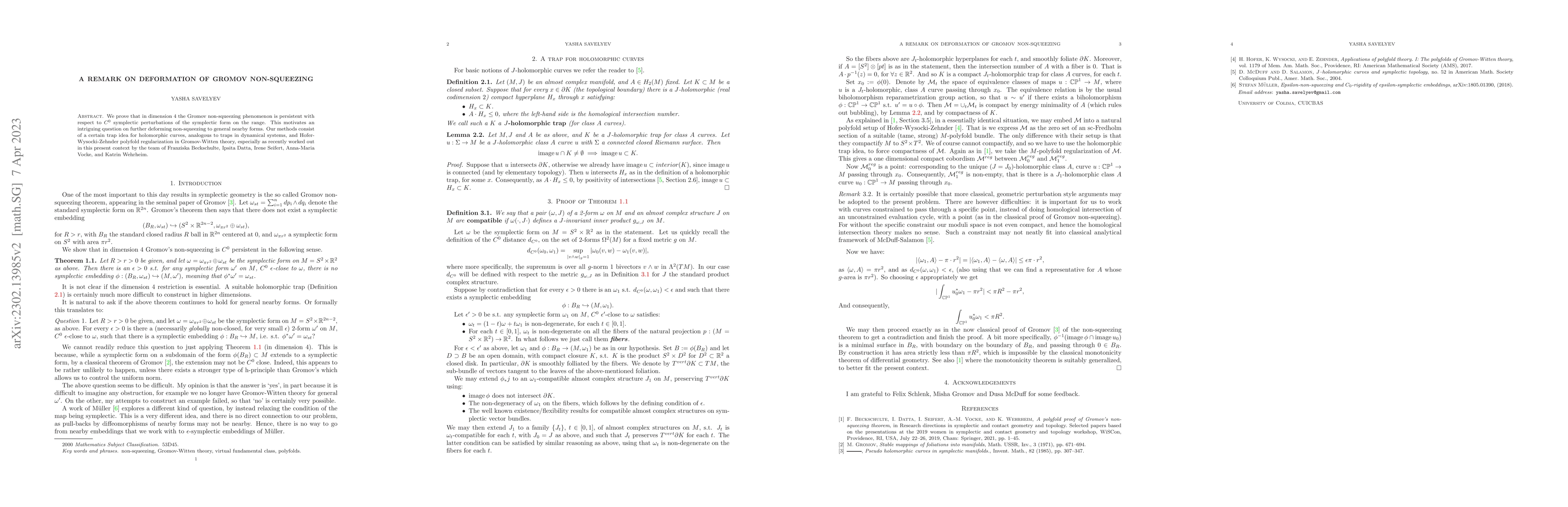Thumbnail for A remark on deformation of Gromov non-squeezing