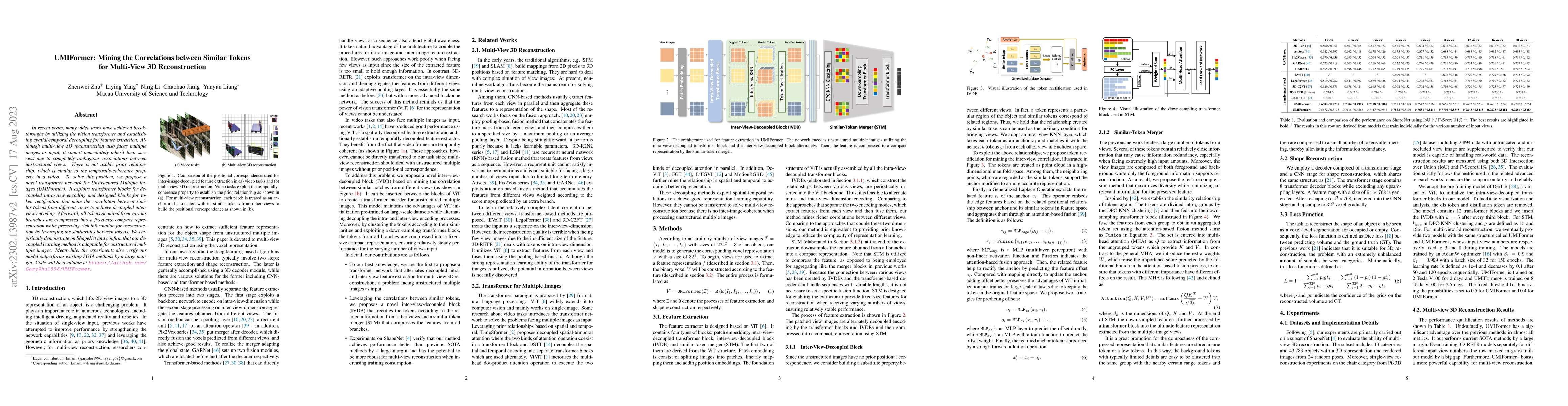 Thumbnail for UMIFormer: Mining the Correlations between Similar Tokens for Multi-View
  3D Reconstruction